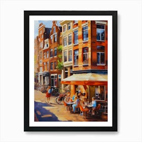 The city of Amsterdam, Netherlands, streets, cafes, passing by, the beauty of summer, oil colors.19 Art Print