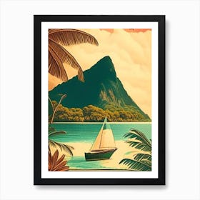 Huahine French Polynesia Vintage Sketch Tropical Destination Art Print