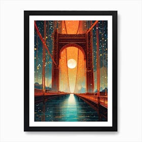 Crossing The Golden Gate Bridge in San Francisco ~ Futuristic Sci-Fi Trippy Surrealism Modern Digital Mandala Awakening Fractals Spiritual Artwork Psychedelic Colorful Cubic Abstract Universe Art Print