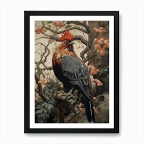 Dark And Moody Botanical Rooster 1 Art Print