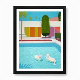 Hockney Inspired Cats In The Pool Art Print