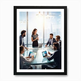 Corporate Brainstorming Session Captured In A Digital Painting Featuring A Diverse Team Of Professio (2) Art Print