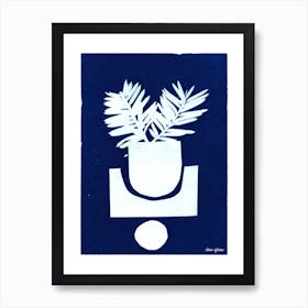 Blue Cyanotype Abstract Collage And Plants 1 Art Print
