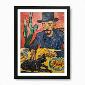 Portrait Of A Man With Cats Eating Tacos  1 Art Print