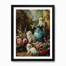 Kittens In The Garden Rococo Style 1 Art Print