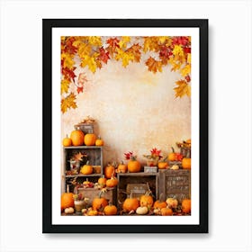 Autumnal Festival Scene Acorn Embraced By Falling Leaves Pumpkins Nestled Among Harvested Vegetabl (1) Art Print