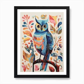 Colourful Scandi Bird Eastern Screech Owl 2 Art Print