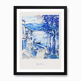 Kotor Montenegro Mediterranean Blue Drawing Poster Art Print