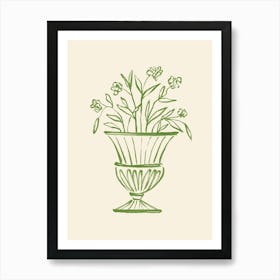 Garden Pot Floral Antique Vase Greco-roman Still Life - Green Art Print