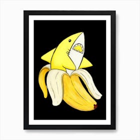 Funny Banana Shark Art Print