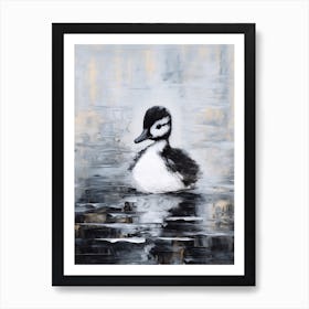 Black Duckling Swimming In The Moonlight Gouache 4 Art Print
