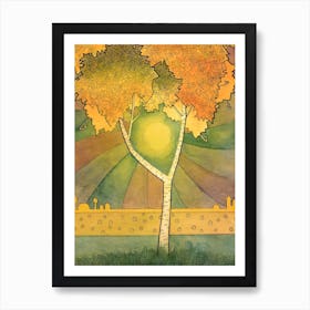 Birch Tree Sun Nature Birch Autumn Art Print