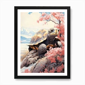 Turtle In Cherry Blossoms Art Print