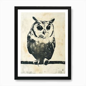 Collared Scops Owl Linocut Blockprint 3 Póster