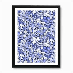 Icy Winter Blue Floral Meadow Wildflower Garden Art Print