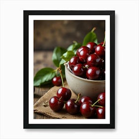 Cherry On A Wooden Table Art Print