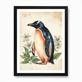 Adlie Penguin Fernandina Island Vintage Botanical Painting 3 Art Print