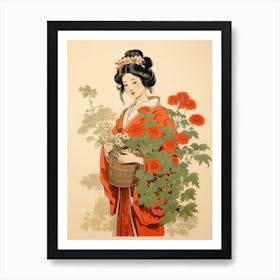 Hanagasa Japanese Florist Daisy Vintage Japanese Botanical And Geisha Art Print