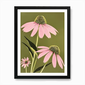 Pink & Green Coneflower 2 Art Print