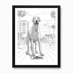 Great Dane Dog Skateboarding Line Art 4 Art Print