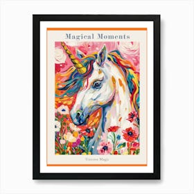 Floral Folky Unicorn Portrait Fauvism Inspired 1 Poster Art Print