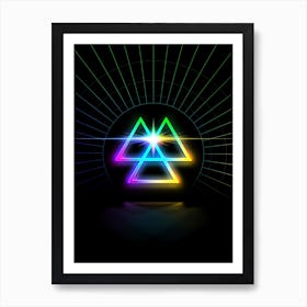 Neon Geometric Glyph in Candy Blue and Pink with Rainbow Sparkle on Black n.0058 Art Print