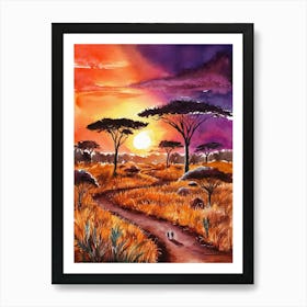 Sunset In The Savannah Art Print