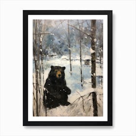 Vintage Winter Animal Painting Black Bear 2 Art Print