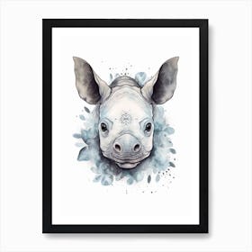 Watercolour Jungle Animal Indian Rhinoceros 2 Art Print