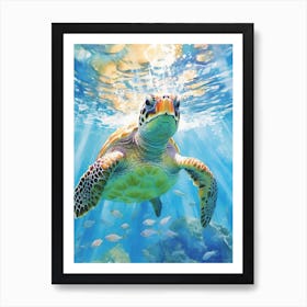 Sea Turtle In The Ocean Blue Aqua 8 Art Print