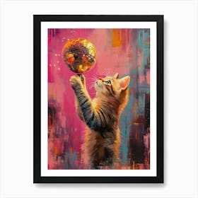 Cat With Disco Ball 1 Art Print