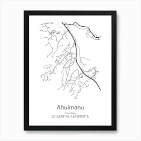 Ahuimanu,United States Minimalist Map Art Print