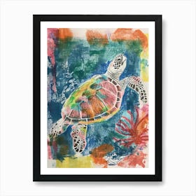 Rainbow Underwater Sea Turtle Crayon Scribble 1 Art Print
