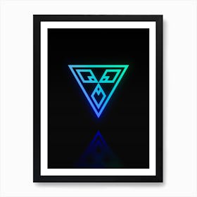 Neon Blue and Green Abstract Geometric Glyph on Black n.0296 Art Print