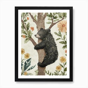 Sloth Bear Cub Climbing A Tree Storybook Illustration 3 Art Print