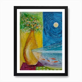 Dining Room Wall Art, Still Life With Fish, Moonlight Art Print