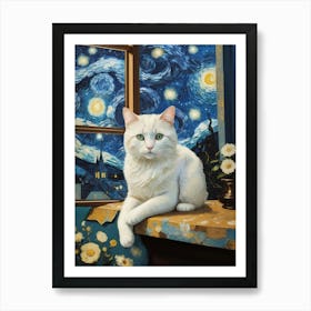 Vincent Van Gogh S The Starry Night Cat Mama Art Print