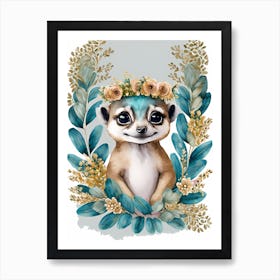 Cute Floral Baby Meerkat Watercolor 7 Art Print