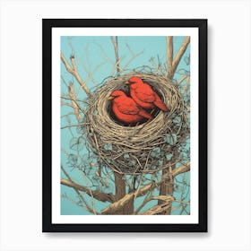 Bird S Nest Linocut 2 Art Print