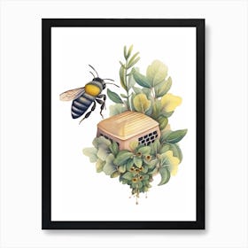 Little Carpenter Bee Beehive Watercolour Illustration 4 Art Print