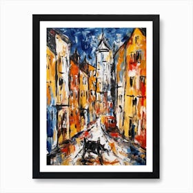 Painting Of A Prague With A Cat In The Style Of Abstract Expressionism, Pollock Style 1 Art Print