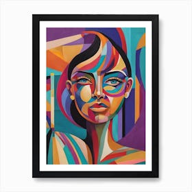 Drop Dead - Abstract Art Deco Geometric Shapes Oil Painting Modernist Eye Face Inspired Bold Gold Green Turquoise Purple Red Face Visionary Fantasy Style Wall Decor Surrealism Trippy Cool Room Art Invoke Psychedelic 1 Art Print