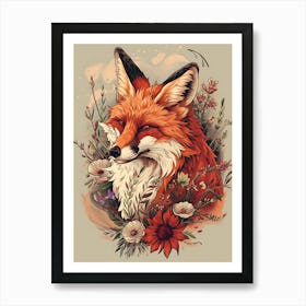 Amazing Red Fox With Flowers 7 Art Print