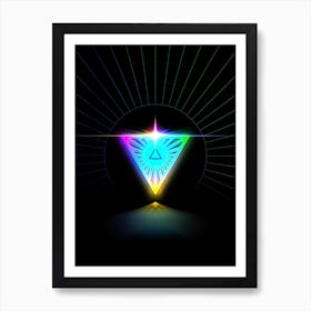 Neon Geometric Glyph in Candy Blue and Pink with Rainbow Sparkle on Black n.0230 Art Print