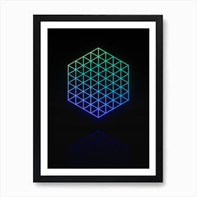 Neon Blue and Green Abstract Geometric Glyph on Black n.0328 Art Print