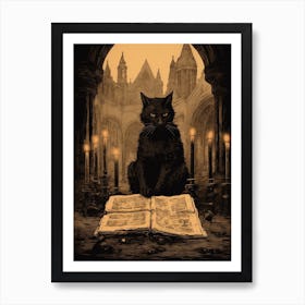 Spooky Sepia & Black Cat With Candles Art Print