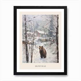 Vintage Winter Animal Painting Poster Brown Bear 1 Art Print