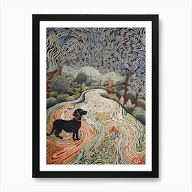 Painting Of A Dog In Garden Of Cosmic Speculation, United Kingdom In The Style Of Watercolour 01 Art Print