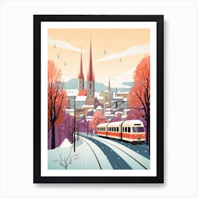 Vintage Winter Travel Illustration Zurich Switzerland 3 Art Print