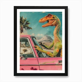 Dinosaur & A Retro Car Collage 4 Art Print